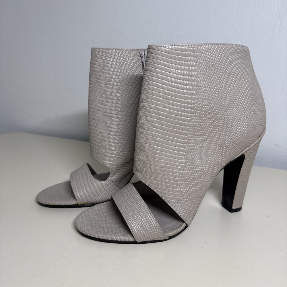 VINCE VERO CUOIO Womens Beige Embossed-Leather Open-Toe Heel Ankle Bootie 7,5 M